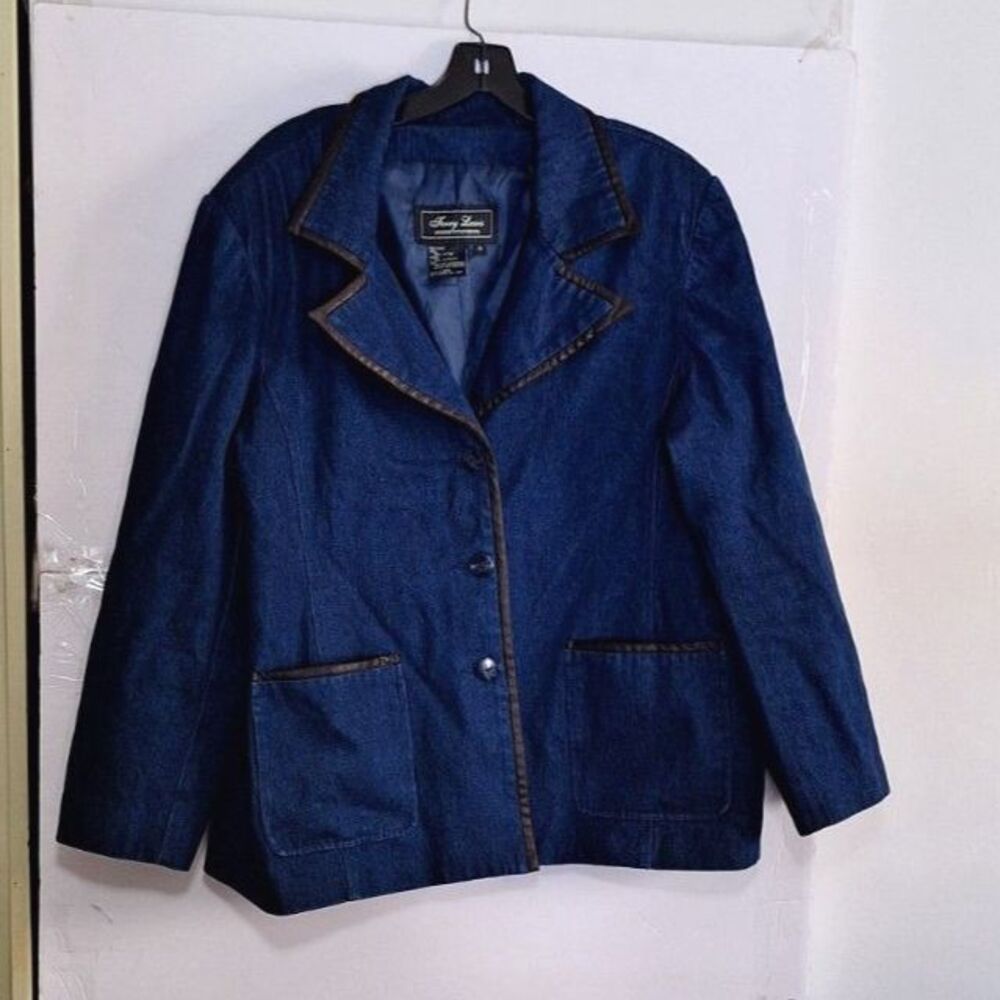 A Terry Lewis Plus Sized Classic Luxuries Denim Women's Blazer Jacket Western 1X